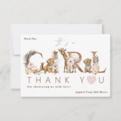 サファリアニマルトロピカルフローラガールベビーシャワー サンキューカード (正面)