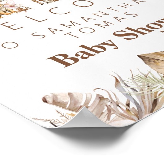 サファリアニマルトロピカルフローラガールベビーシャワー ポスター (角)