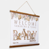 サファリアニマルトロピカルフローラガールベビーシャワー 吊り下げ型タペストリー (傾斜あり)