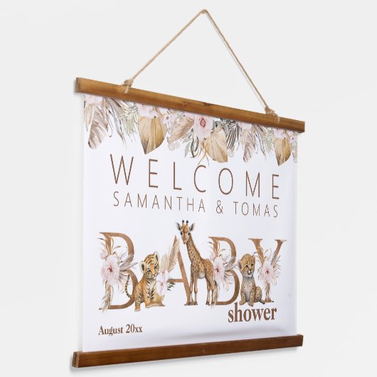 サファリアニマルトロピカルフローラガールベビーシャワー 吊り下げ型タペストリー (傾斜あり)