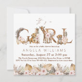 サファリアニマルトロピカルフローラガールベビーシャワー 招待状 (正面)