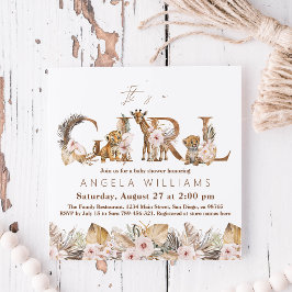 サファリアニマルトロピカルフローラガールベビーシャワー 招待状