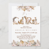 サファリアニマルトロピカルフローラガールベビーシャワー 招待状 (正面)