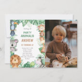 サファリアニマルパーティーテーマ 子供へ 招待状 (正面)