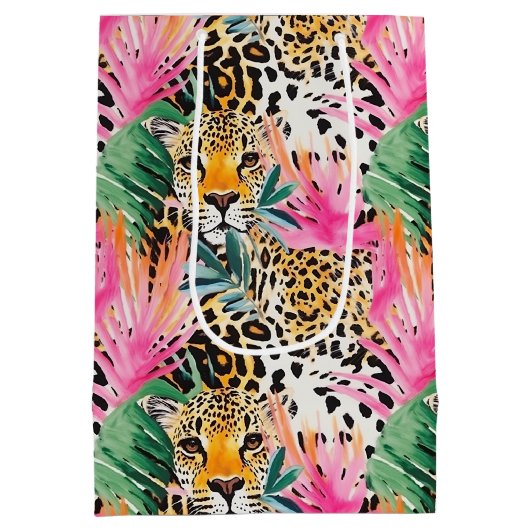 サファリアニマルヒョウカラフルアフリカ ミディアムペーパーバッグ (裏面)