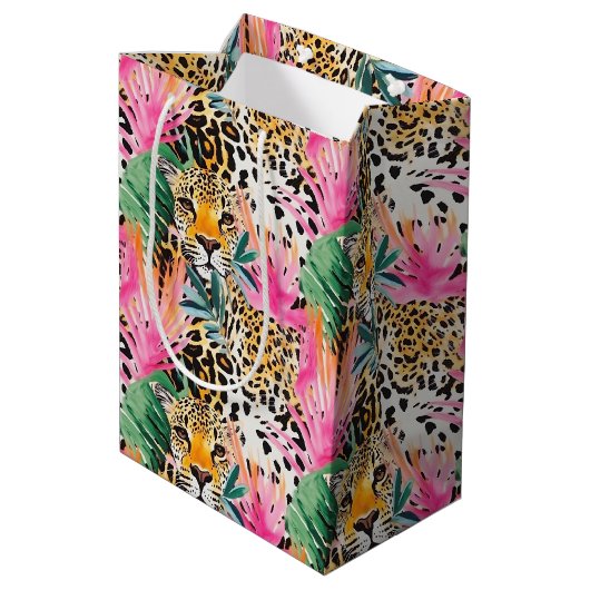 サファリアニマルヒョウカラフルアフリカ ミディアムペーパーバッグ (裏面アングル)