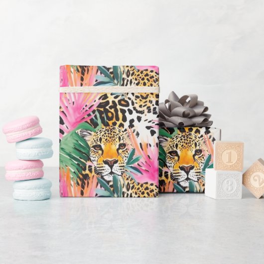 サファリアニマルヒョウカラフルアフリカ ラッピングペーパー (ベビーシャワー)