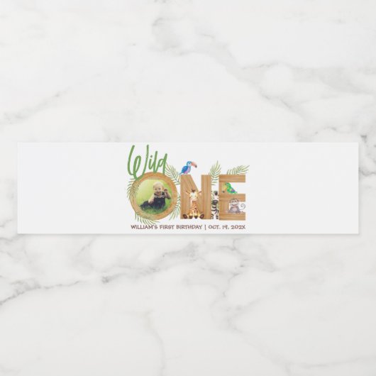 サファリアニマルフォトワイルドワンウッドファースト誕生日 ペットボトルラベル (シングルラベル)