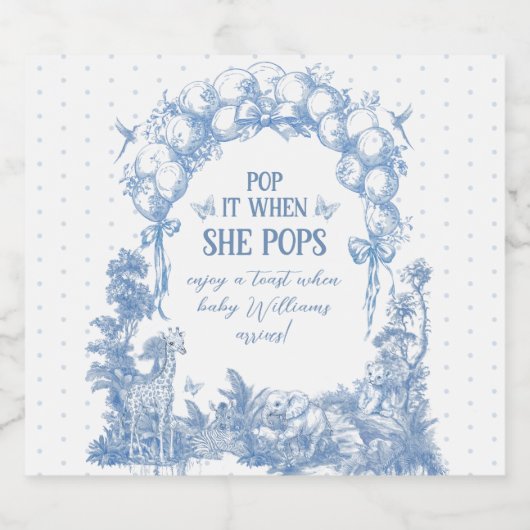 サファリアニマルブルートイル男の赤ちゃんシャワーシャワーシザーポップ スパークリングワインラベル (シングルラベル)