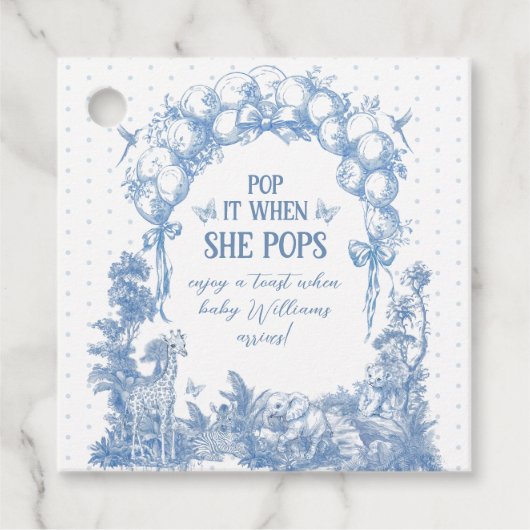 サファリアニマルブルートイル男の赤ちゃんシャワーシャワーシザーポップ フェイバータグ (正面)