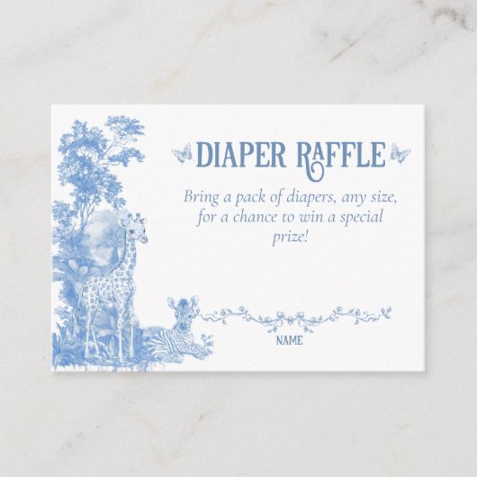 サファリアニマルブルートワール男の赤ちゃんシャワーおむつ エンクロージャーカード (正面)