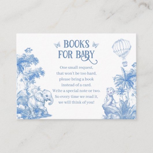 サファリアニマルブルートワール男の赤ちゃんシャワーブック エンクロージャーカード (正面)