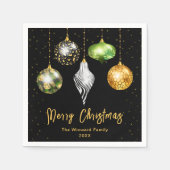 サファリアニマルプリントオーナメントメリークリスマス スタンダードカクテルナプキン (正面)