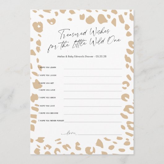 サファリアニマルプリントカードの希望ベビー アドバイスカード (正面)