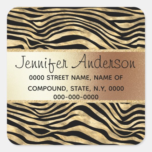 サファリアニマルプリント金ゴールドブラック スクエアシール (正面)