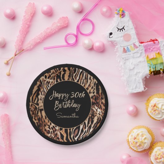 サファリアニマルプリント30th誕生日パーティーのために ペーパープレート (パーティー)