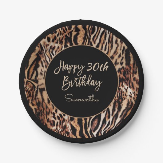 サファリアニマルプリント30th誕生日パーティーのために ペーパープレート (正面)