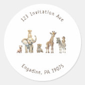 サファリアニマルベビシャワーアドレス封筒用シール ラウンドシール (正面)