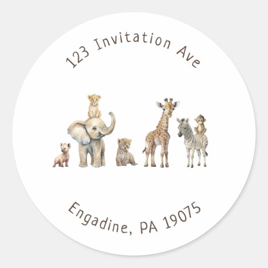 サファリアニマルベビシャワーアドレス封筒用シール ラウンドシール (正面)