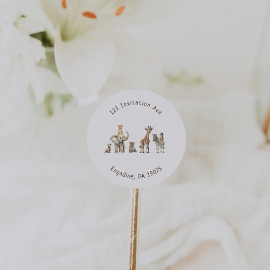 サファリアニマルベビシャワーアドレス封筒用シール ラウンドシール