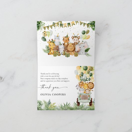 サファリアニマルベビシャワーサンキューカード サンキューカード (内部)