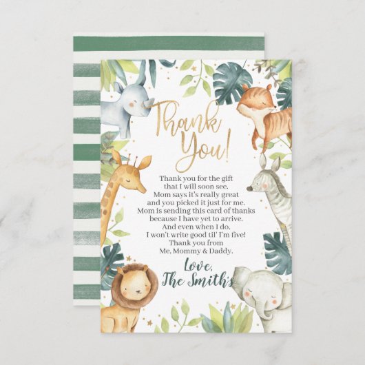 サファリアニマルベビシャワーサンキューカード サンキューカード (正面/裏面)