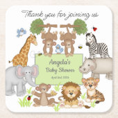 サファリアニマルベビシャワーパーティー スクエアペーパーコースター (正面)