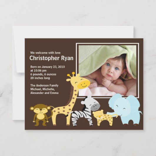 サファリアニマルベビー誕生写真発表 招待状 (正面)