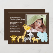 サファリアニマルベビー誕生写真発表 招待状 (正面/裏面)