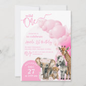 サファリアニマルボホワイルドワンセント誕生日 招待状 (正面)