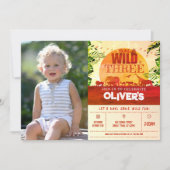 サファリアニマルヤングワイルド&スリーフォト誕生日 招待状 (正面)