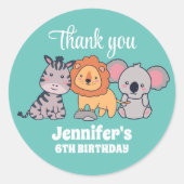 サファリアニマルライオンゼブラコアラ子供の誕生日パーティー ラウンドシール (正面)