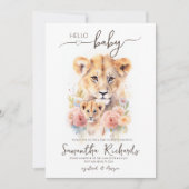サファリアニマルライオンフローラママ赤ちゃんシャワー 招待状 (正面)