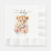 サファリアニマルライオンフローラママ赤ちゃんシャワー 縁ありランチョンナプキン (正面)
