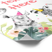 サファリアニマルワイルドガールバースデーパーティーテーブルサイン ポスター (角)