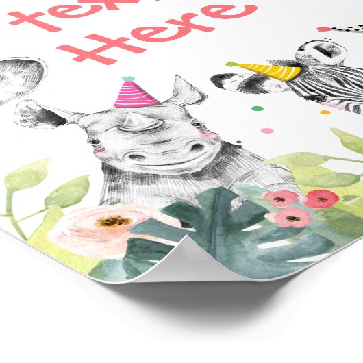 サファリアニマルワイルドガールバースデーパーティーテーブルサイン ポスター (角)