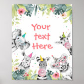 サファリアニマルワイルドガールバースデーパーティーテーブルサイン ポスター (正面)