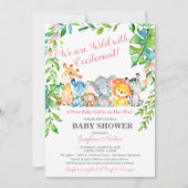 サファリアニマルワイルドジャングルガールベビーシャワー 招待状 (正面)