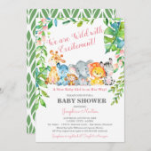 サファリアニマルワイルドジャングルガールベビーシャワー 招待状 (正面/裏面)