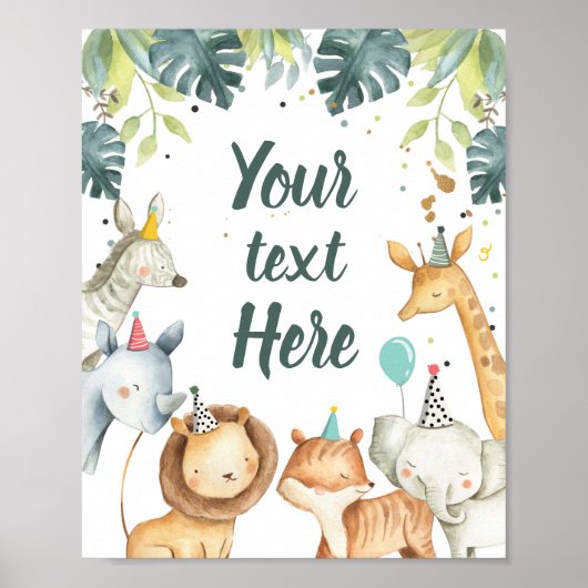 サファリアニマルワイルドボーイバースデーパーティーテーブルサイン ポスター (正面)