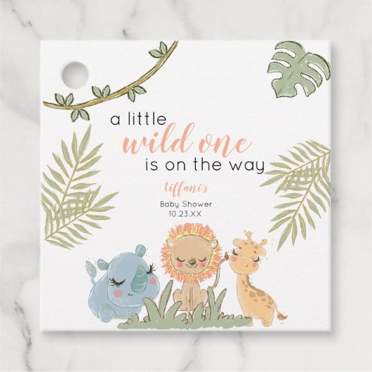 サファリアニマルワイルドワンガールベビーシャワー フェイバータグ (正面)