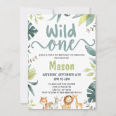 サファリアニマルワイルドワンジャングルの誕生日パーティー 招待状 (正面)