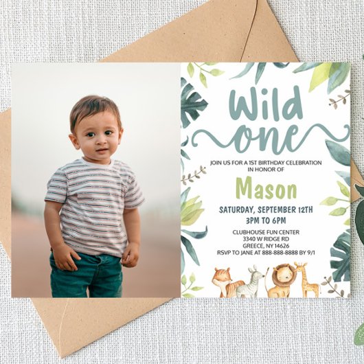 サファリアニマルワイルドワンジャングルの誕生日パーティー 招待状