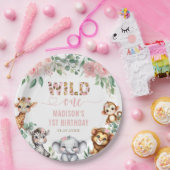 サファリアニマルワイルドワン赤面フローラ1st誕生日 ペーパープレート (パーティー)