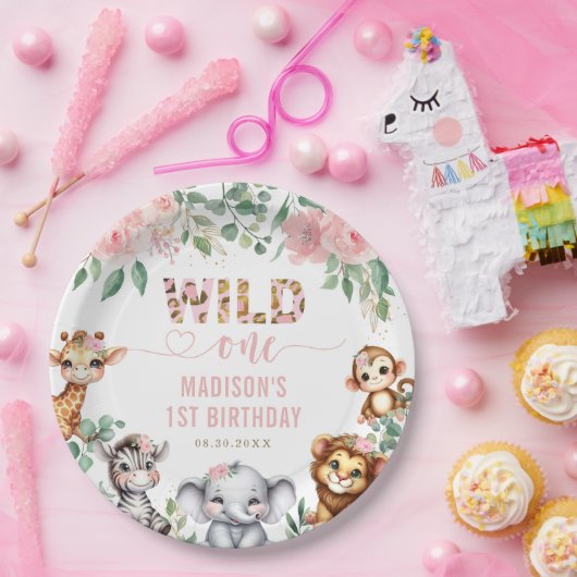 サファリアニマルワイルドワン赤面フローラ1st誕生日 ペーパープレート (パーティー)