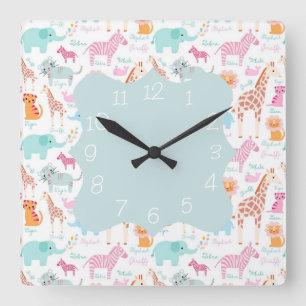 サファリアニマル子供部屋プリント スクエア壁時計