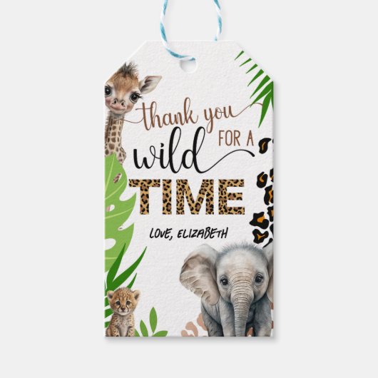 サファリアニマル誕生日ヒョウ印刷パーティー ギフトタグ (正面)