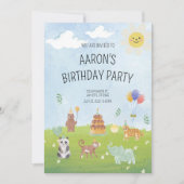 サファリアニマル誕生日招待状グリーンリーバースダ 招待状 (正面)