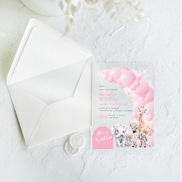 サファリアニマル赤面ピンクワイルドワンガール誕生日 アクリル招待状