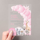 サファリアニマル赤面ピンクワイルドワンガール誕生日 アクリル招待状 (インサイチュ (ポータブル))